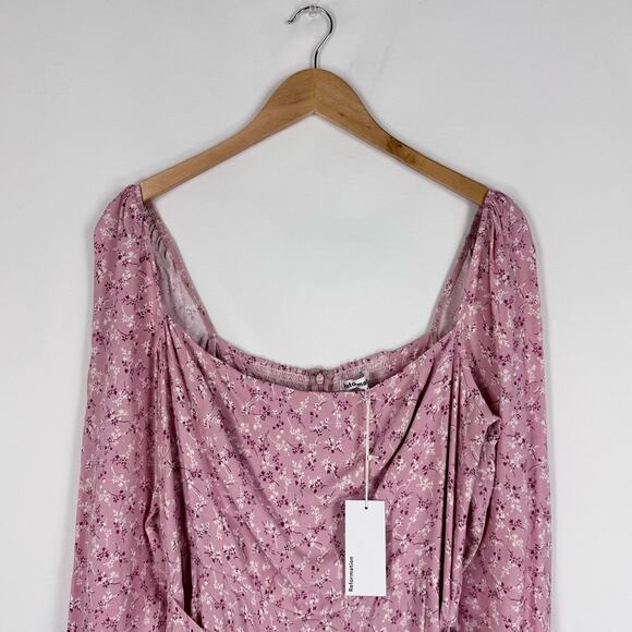 NWT Reformation Rosalie Floral Wrap Mini Dress Women's 12 Pink Ditsy Coquette - Picture 4 of 16